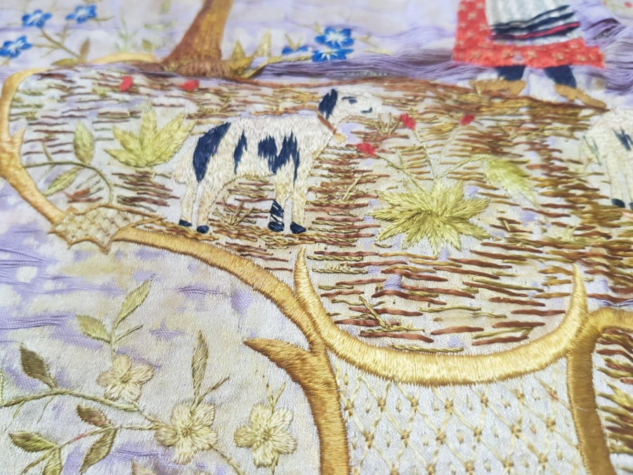 OSMANLI DÖNEMİ İZMİR RUM İŞİ EL İŞLEME İPEK PANO