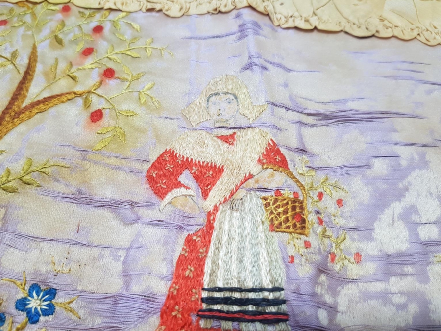 OSMANLI DÖNEMİ İZMİR RUM İŞİ EL İŞLEME İPEK PANO