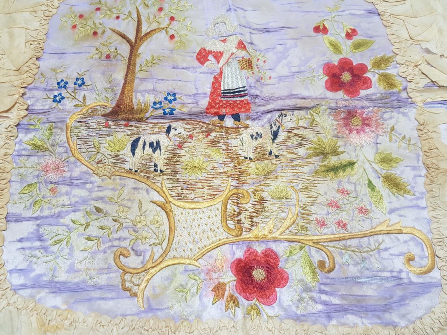 OSMANLI DÖNEMİ İZMİR RUM İŞİ EL İŞLEME İPEK PANO