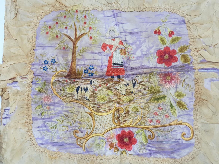 OSMANLI DÖNEMİ İZMİR RUM İŞİ EL İŞLEME İPEK PANO