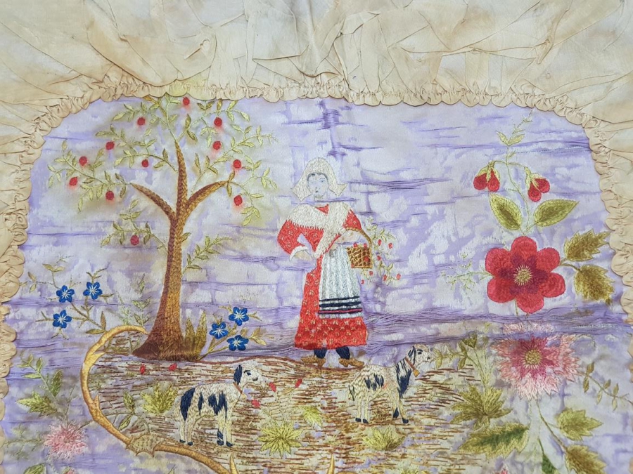 OSMANLI DÖNEMİ İZMİR RUM İŞİ EL İŞLEME İPEK PANO