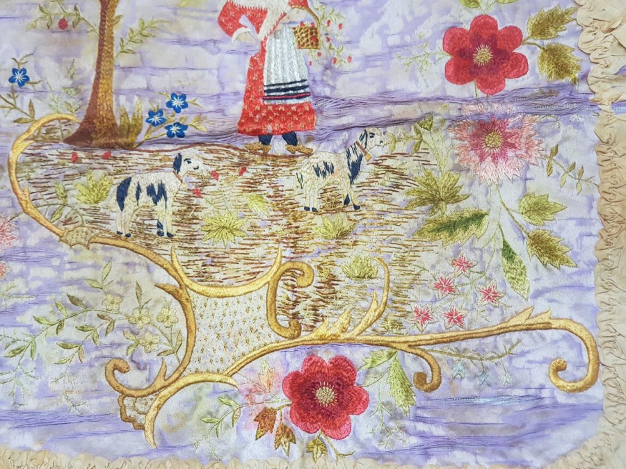 OSMANLI DÖNEMİ İZMİR RUM İŞİ EL İŞLEME İPEK PANO