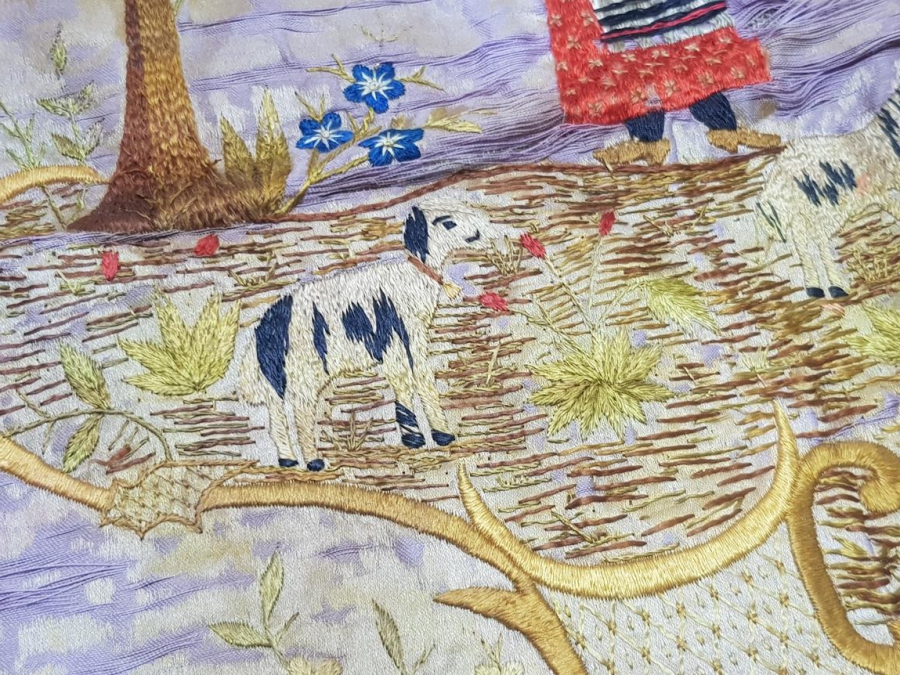 OSMANLI DÖNEMİ İZMİR RUM İŞİ EL İŞLEME İPEK PANO