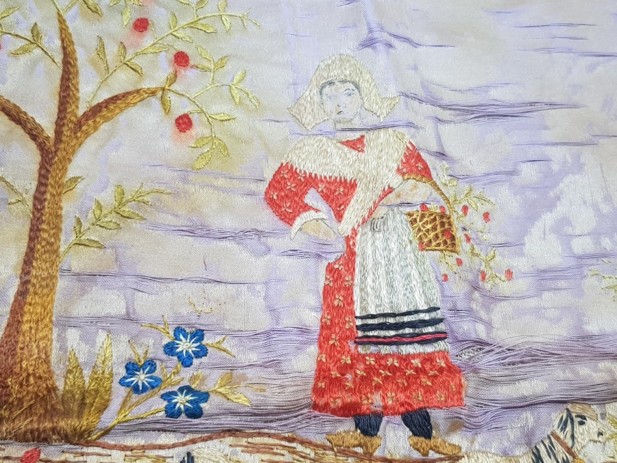 OSMANLI DÖNEMİ İZMİR RUM İŞİ EL İŞLEME İPEK PANO