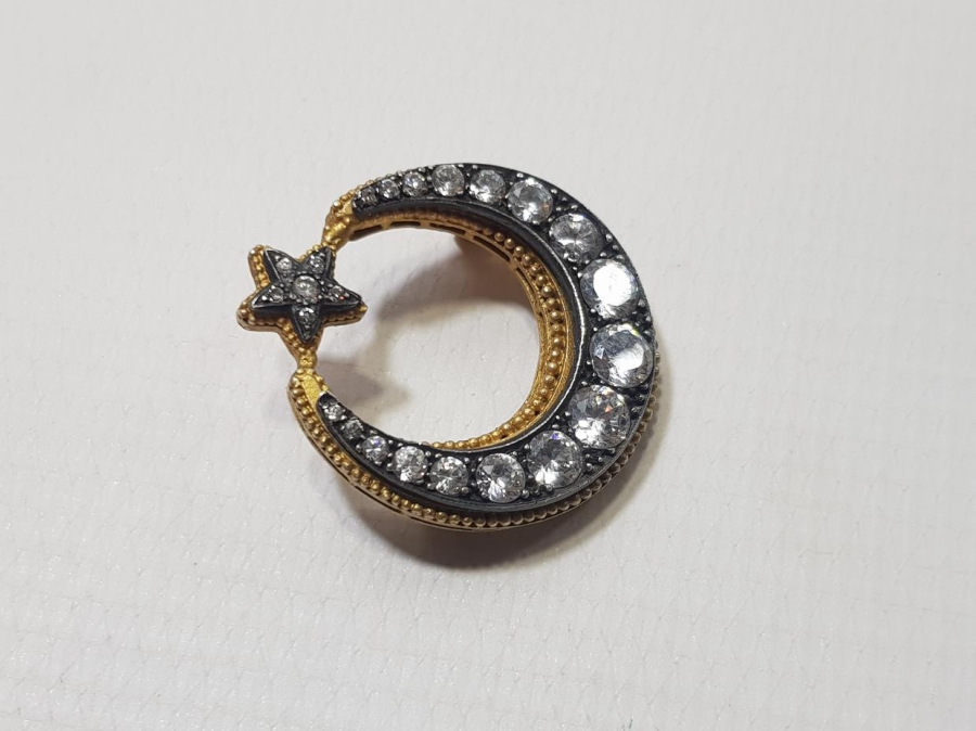 ANTİKA AY YILDIZ GÜMÜŞ BROŞ