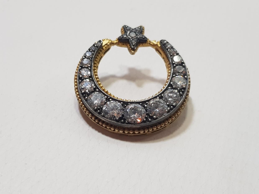 ANTİKA AY YILDIZ GÜMÜŞ BROŞ