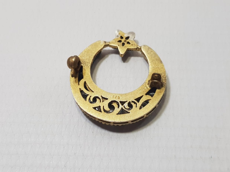 ANTİKA AY YILDIZ GÜMÜŞ BROŞ