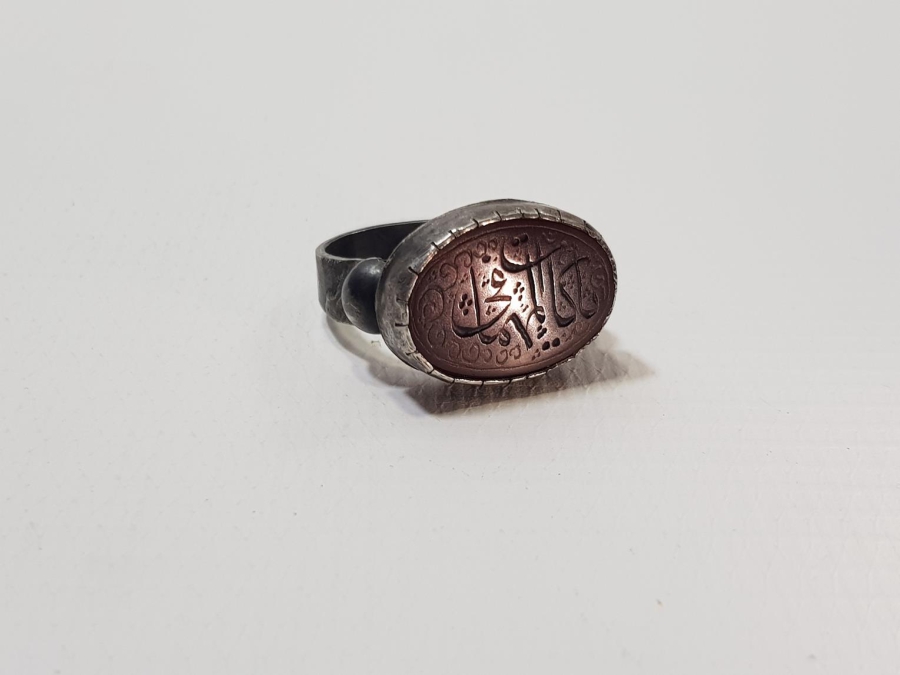 OSMANLI DÖNEMİ ÜZERİ YAZILI AKİK TAŞLI GÜMÜŞ YÜZÜK