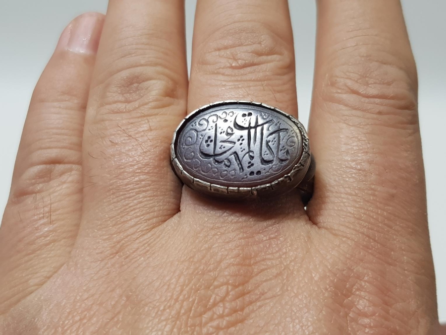 OSMANLI DÖNEMİ ÜZERİ YAZILI AKİK TAŞLI GÜMÜŞ YÜZÜK