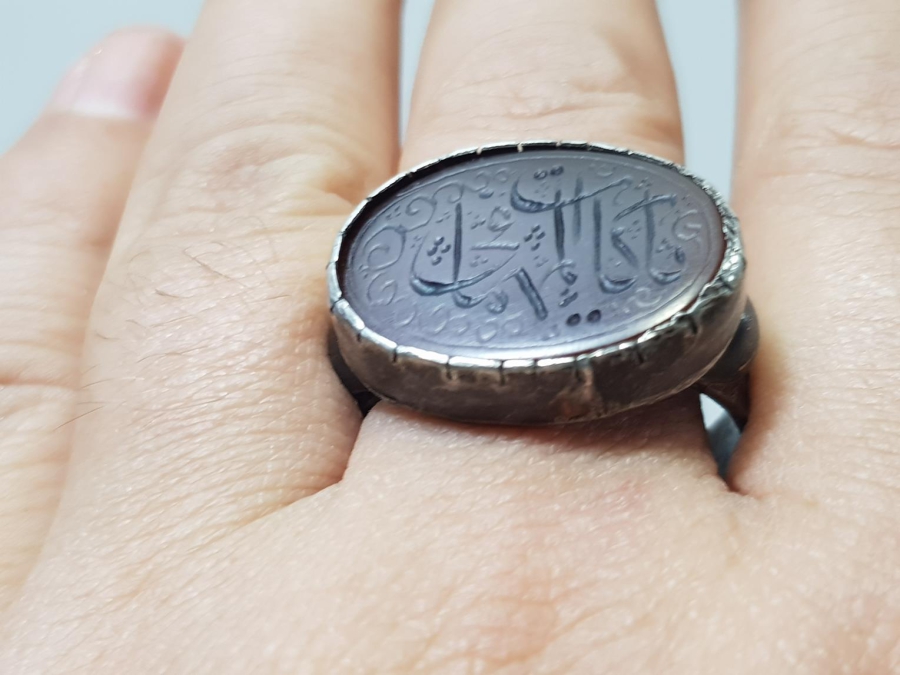 OSMANLI DÖNEMİ ÜZERİ YAZILI AKİK TAŞLI GÜMÜŞ YÜZÜK