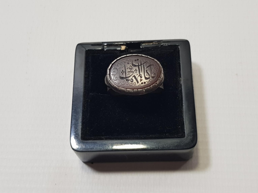 OSMANLI DÖNEMİ ÜZERİ YAZILI AKİK TAŞLI GÜMÜŞ YÜZÜK