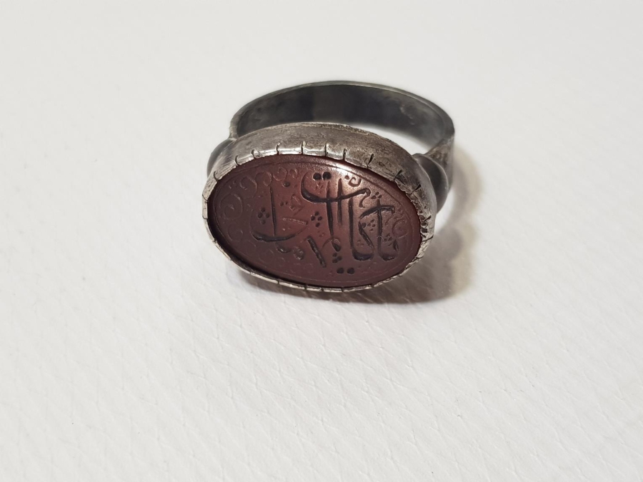 OSMANLI DÖNEMİ ÜZERİ YAZILI AKİK TAŞLI GÜMÜŞ YÜZÜK