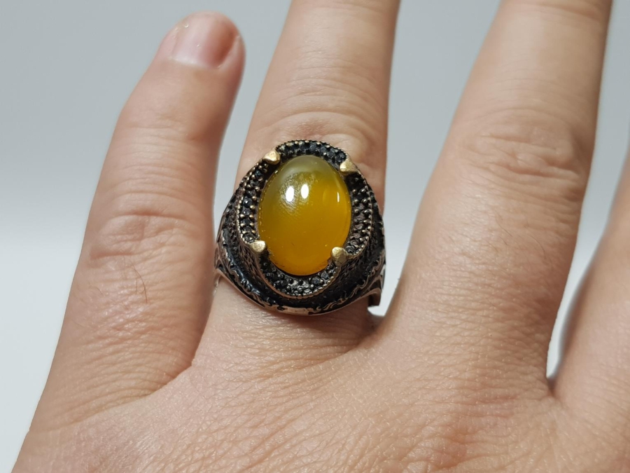 KEHRİBAR TAŞLI GÜMÜŞ YÜZÜK