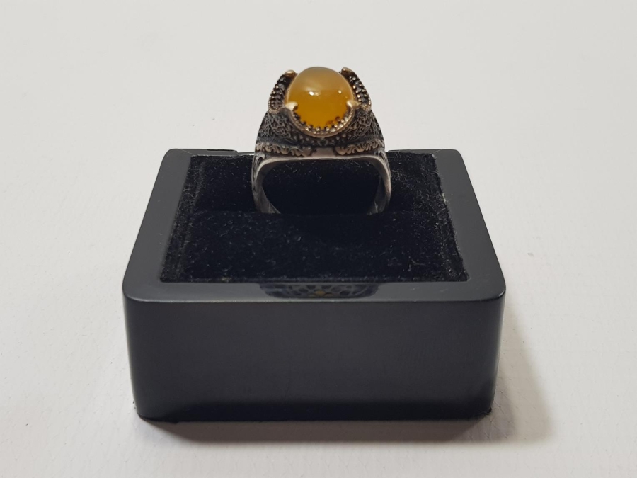 KEHRİBAR TAŞLI GÜMÜŞ YÜZÜK