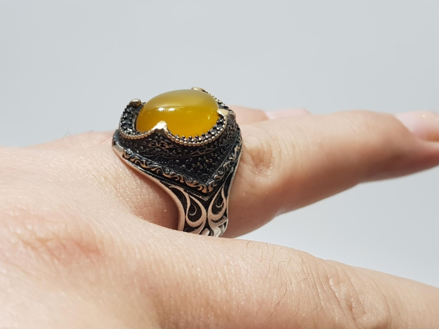 KEHRİBAR TAŞLI GÜMÜŞ YÜZÜK