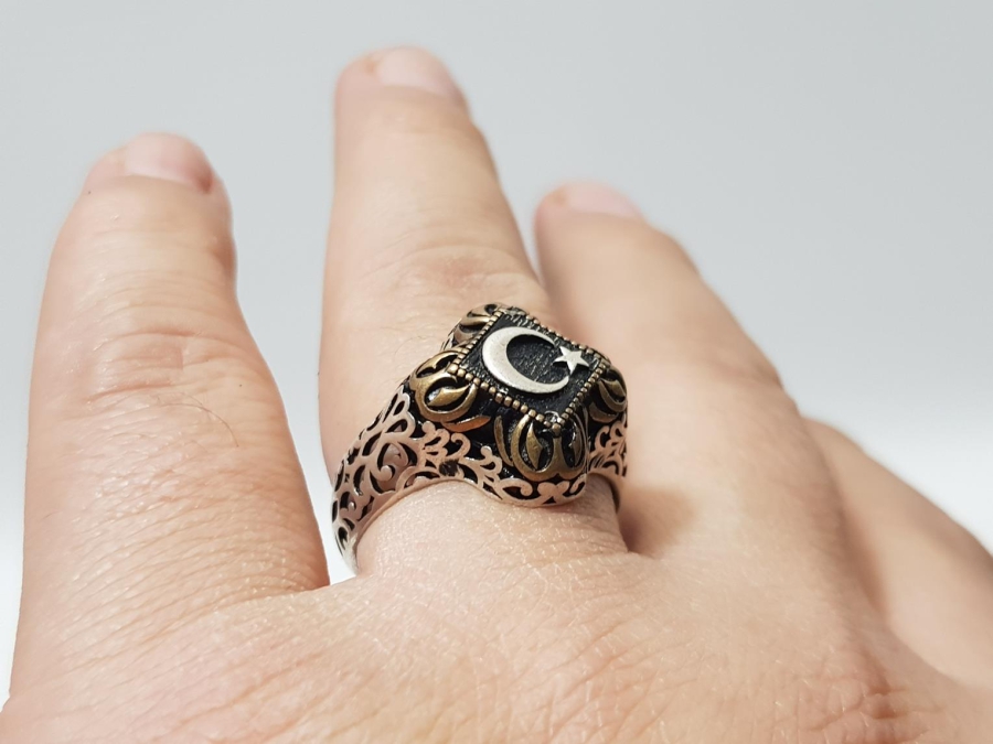 AY YILDIZLI GÜMÜŞ YÜZÜK