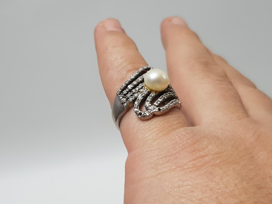 İNCİ TAŞLI GÜMÜŞ YÜZÜK