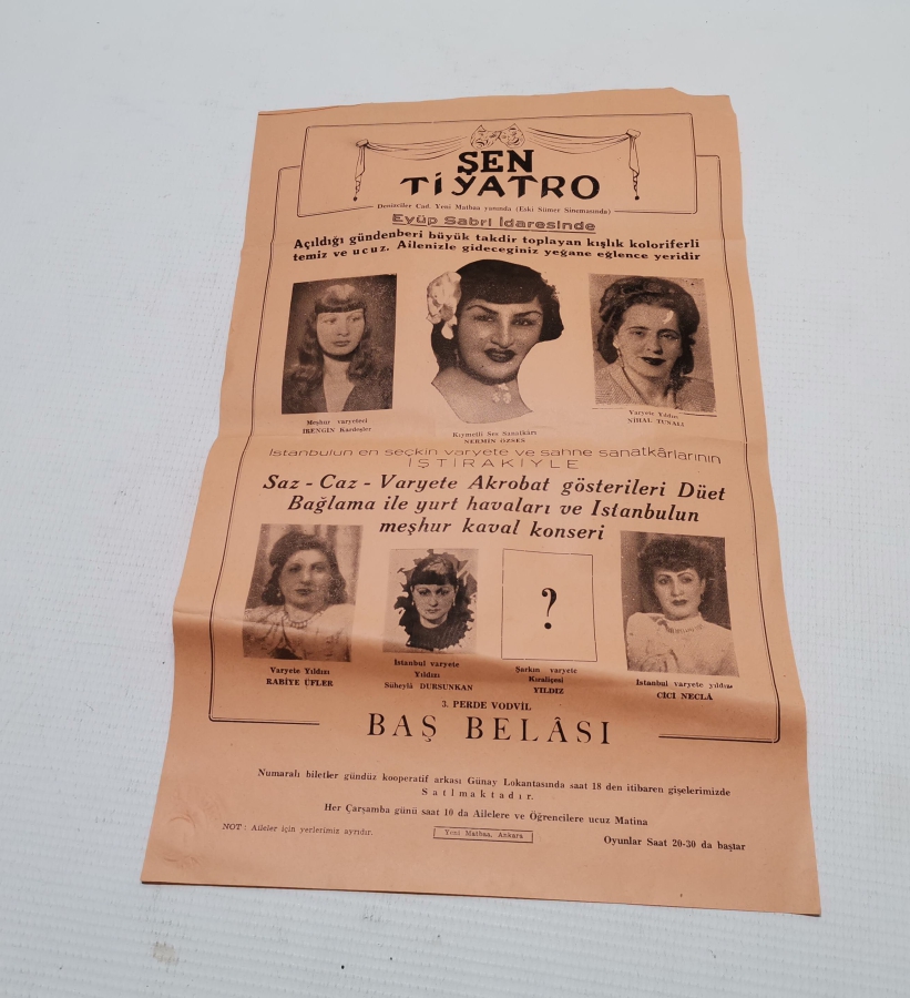 ÇOK NADİR ANTİKA ŞEN TİYATRO AFİŞİ