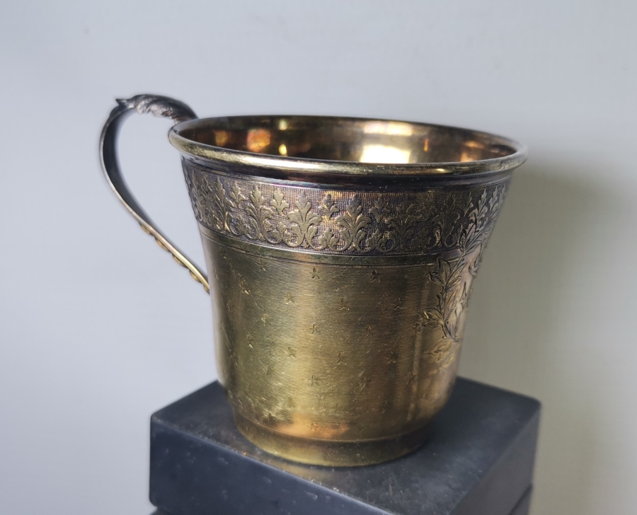 OSMANLI HANEDAN ÜYELERİNDEN BİRİNE AİT ÜZERİ ALTIN VERMEYLİ OSMANLI DÖNEMİ NADİR GÜMÜŞ BARDAK