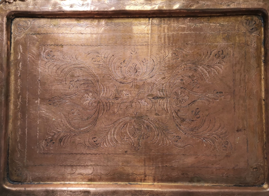 ÜZERİ KALEM VE KABARTMA İŞÇİLİKLİ NADİR ESERİ İSTANBUL KAHVE TEPSİSİ