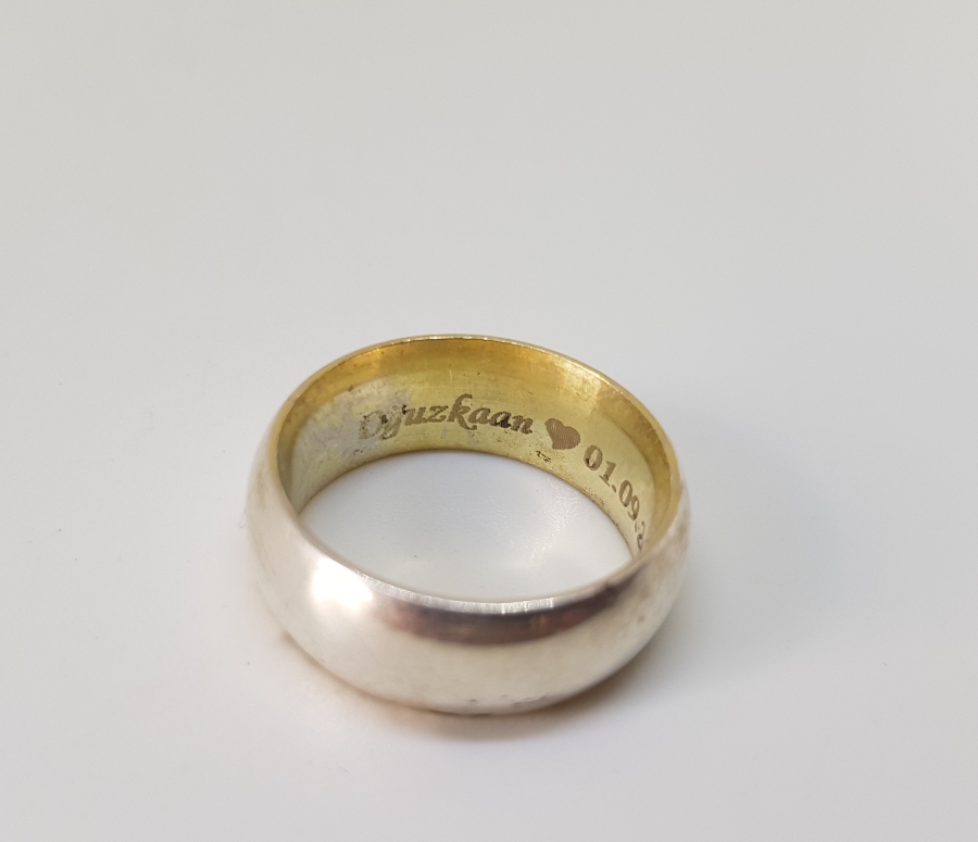 İÇİ YAZILI KALIN TİPTE GÜMÜŞ ALYANS