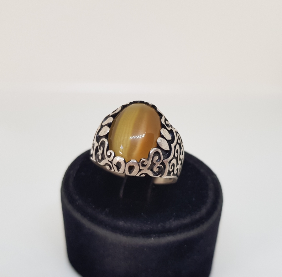 ÜZERİ BAL AKİK TAŞLI GÜMÜŞ YÜZÜK