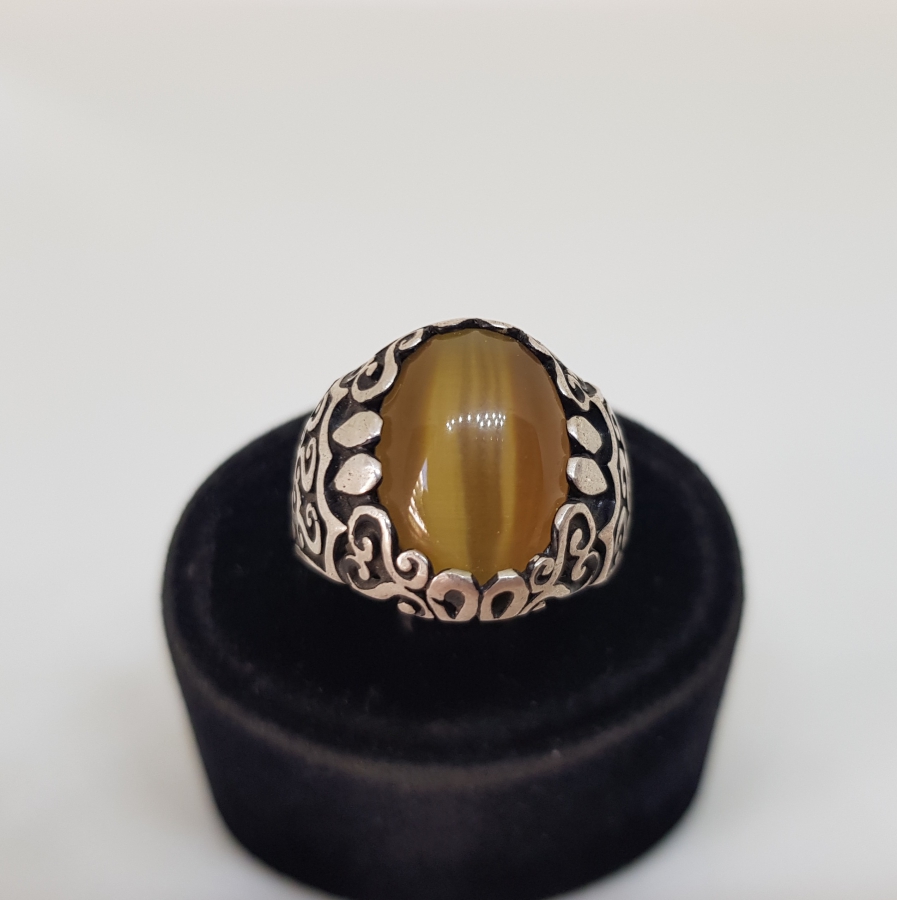 ÜZERİ BAL AKİK TAŞLI GÜMÜŞ YÜZÜK