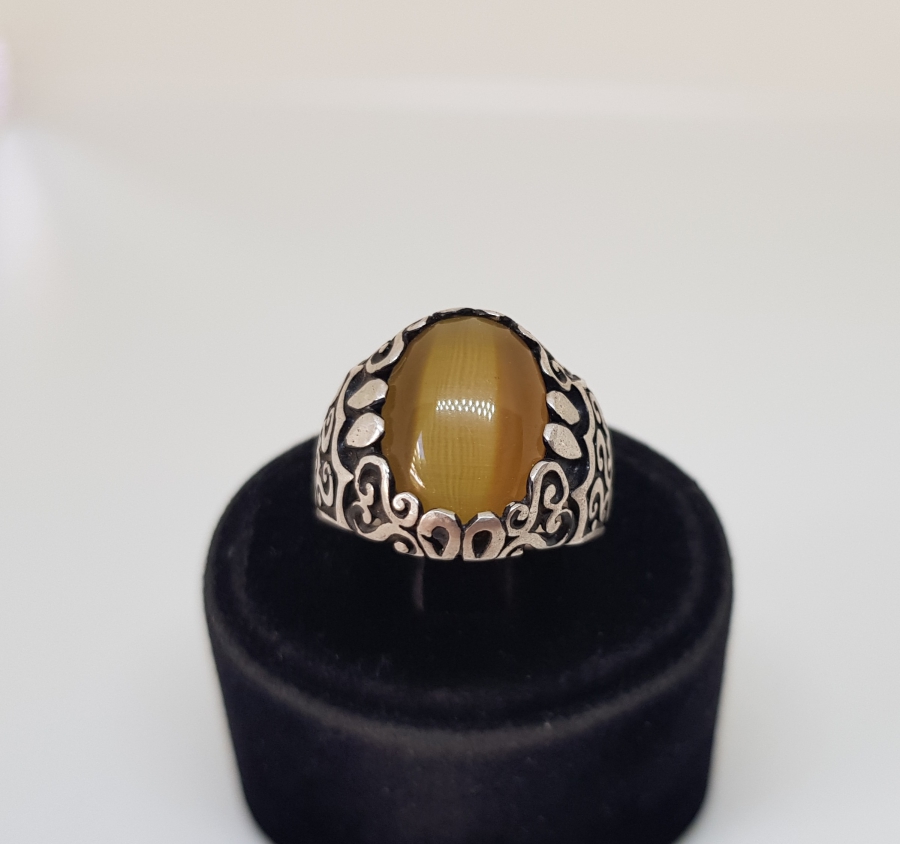 ÜZERİ BAL AKİK TAŞLI GÜMÜŞ YÜZÜK