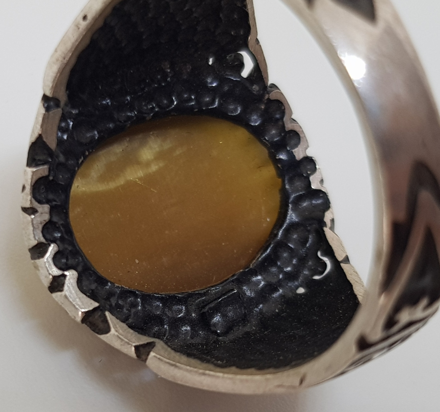 ÜZERİ BAL AKİK TAŞLI GÜMÜŞ YÜZÜK