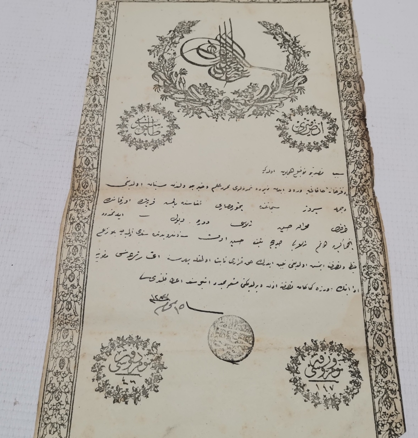 ABDÜLAZİZ HAN DÖNEMİ SARAYDAN VERİLMİŞ EL YAZMA NADİR SENEDİ HAKANİ