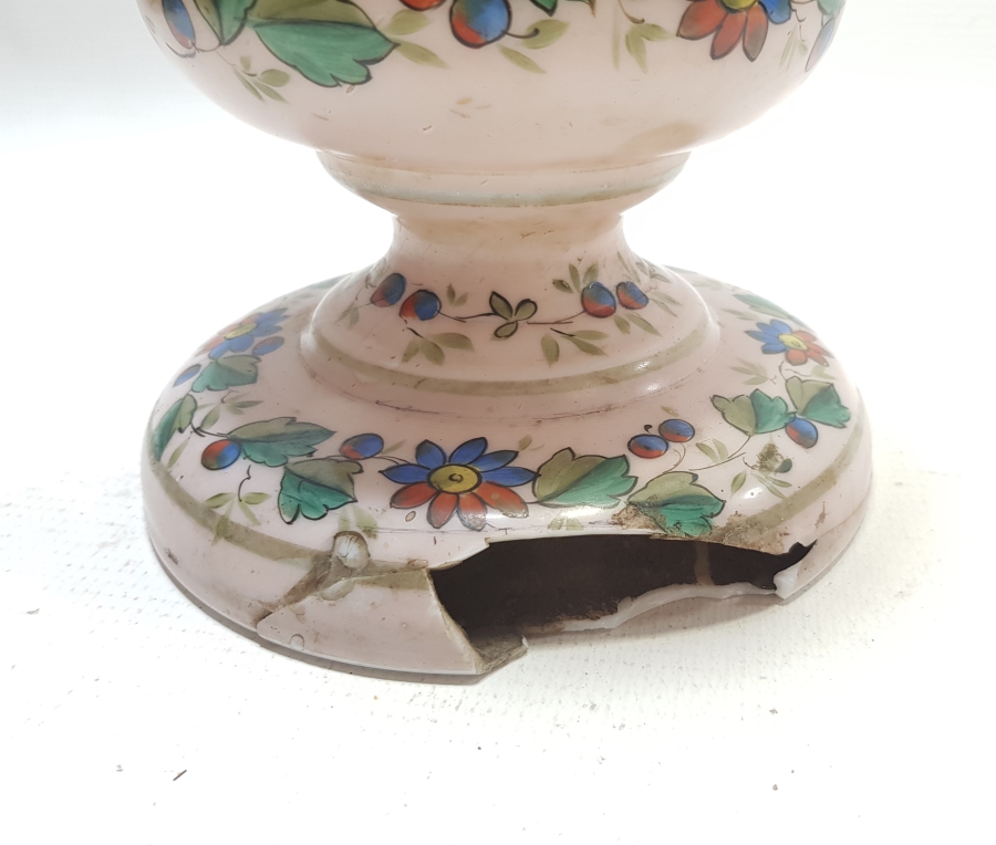 OSMANLI DÖNEMİ EL BOYAMA BÜYÜK BOY CAM OPALİN GAZ LAMBASI ALTI