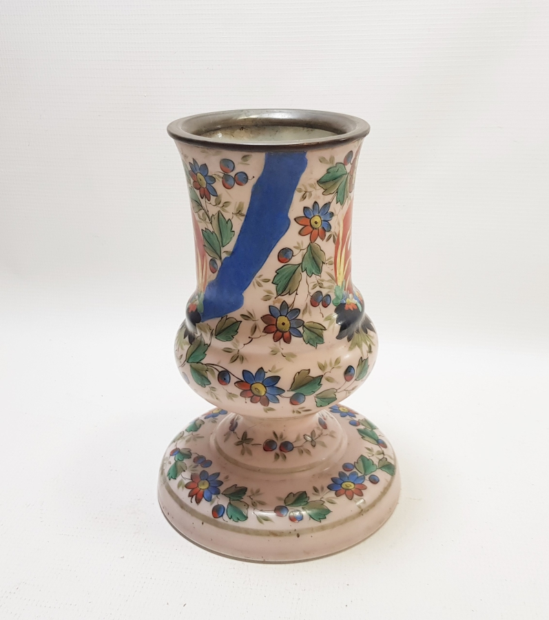 OSMANLI DÖNEMİ EL BOYAMA BÜYÜK BOY CAM OPALİN GAZ LAMBASI ALTI