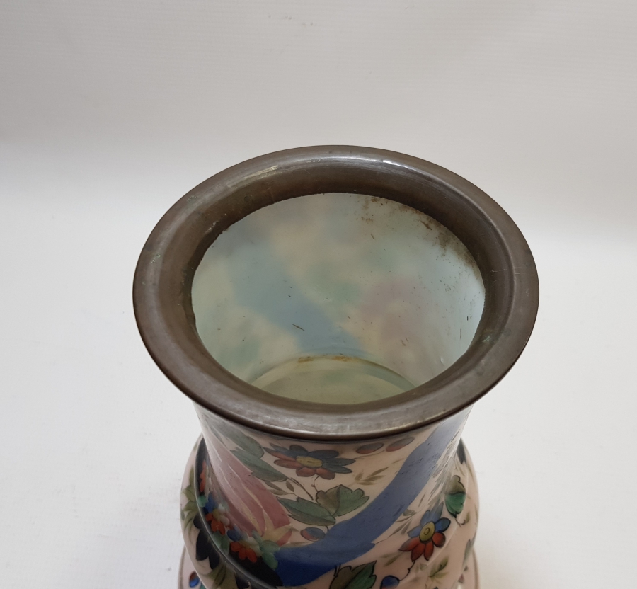 OSMANLI DÖNEMİ EL BOYAMA BÜYÜK BOY CAM OPALİN GAZ LAMBASI ALTI