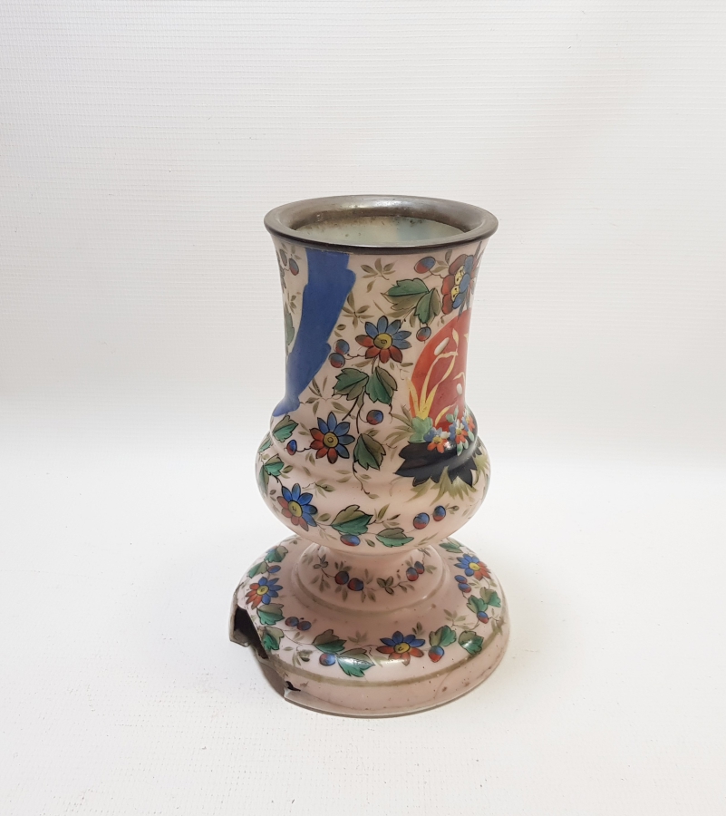 OSMANLI DÖNEMİ EL BOYAMA BÜYÜK BOY CAM OPALİN GAZ LAMBASI ALTI