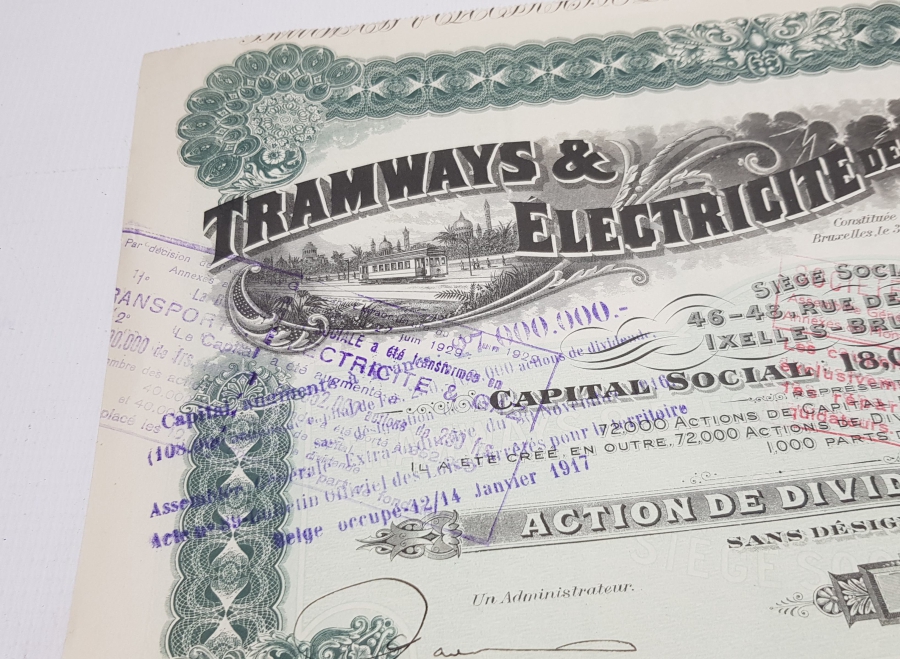 OSMANLI DÖNEMİ İSTANBUL ELEKTRİKLİ TRAMVAY ŞİRKETİ HİSSE SENEDİ