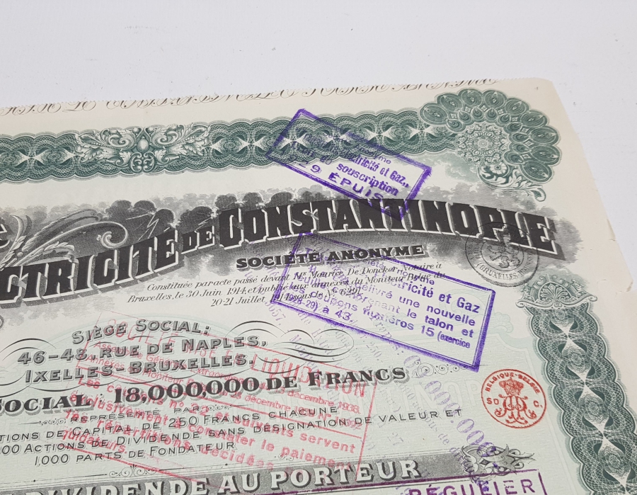 OSMANLI DÖNEMİ İSTANBUL ELEKTRİKLİ TRAMVAY ŞİRKETİ HİSSE SENEDİ