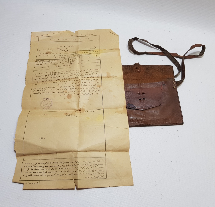 OSMANLI DÖNEMİ EL YAPIMI NADİR DERİ ASKER CÜZDANI