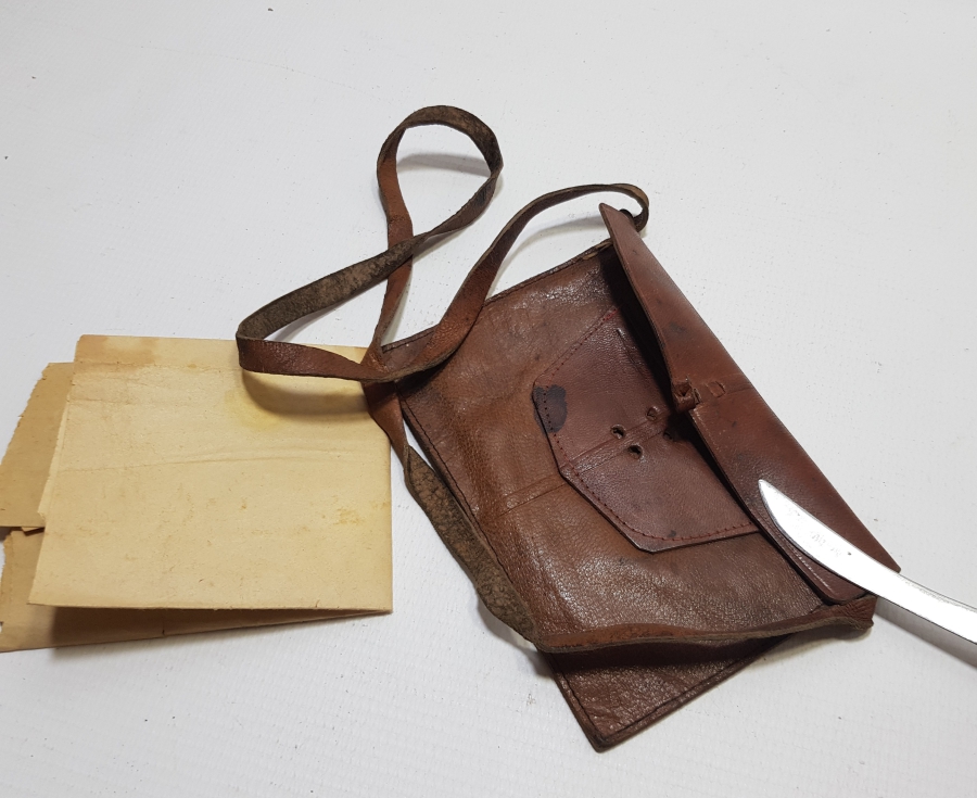 OSMANLI DÖNEMİ EL YAPIMI NADİR DERİ ASKER CÜZDANI