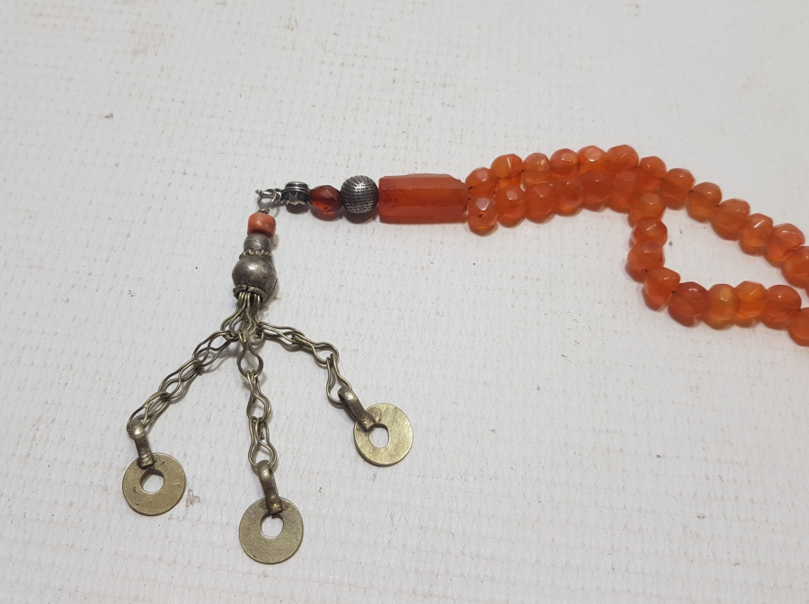 OSMANLI DÖNEMİ FASETA KESİMLİ ORİJİNAL PÜSKÜLÜYLE NADİR 99LUK AKİK NAMAZ TESPİHİ