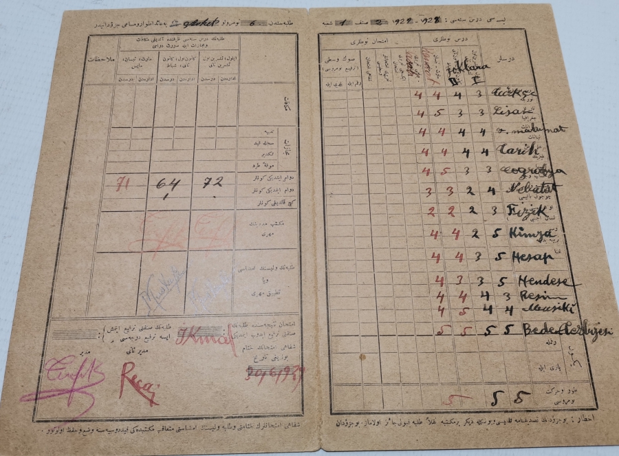 HARF DEVRİMİNE GEÇİŞ DÖNEMİ ÇOK NADİR ÖĞRENCİ KARNESİ