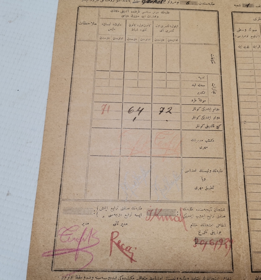 HARF DEVRİMİNE GEÇİŞ DÖNEMİ ÇOK NADİR ÖĞRENCİ KARNESİ