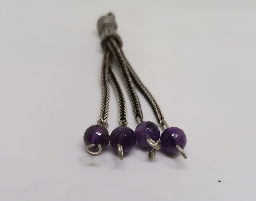 UÇLARINDA AMETİST TAŞI GÜMÜŞ KAPLAMA TESPİH PÜSKÜLÜ