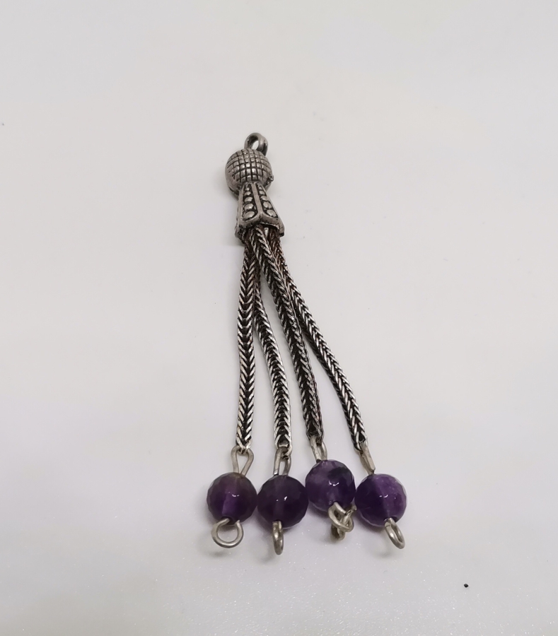 UÇLARINDA AMETİST TAŞI GÜMÜŞ KAPLAMA TESPİH PÜSKÜLÜ