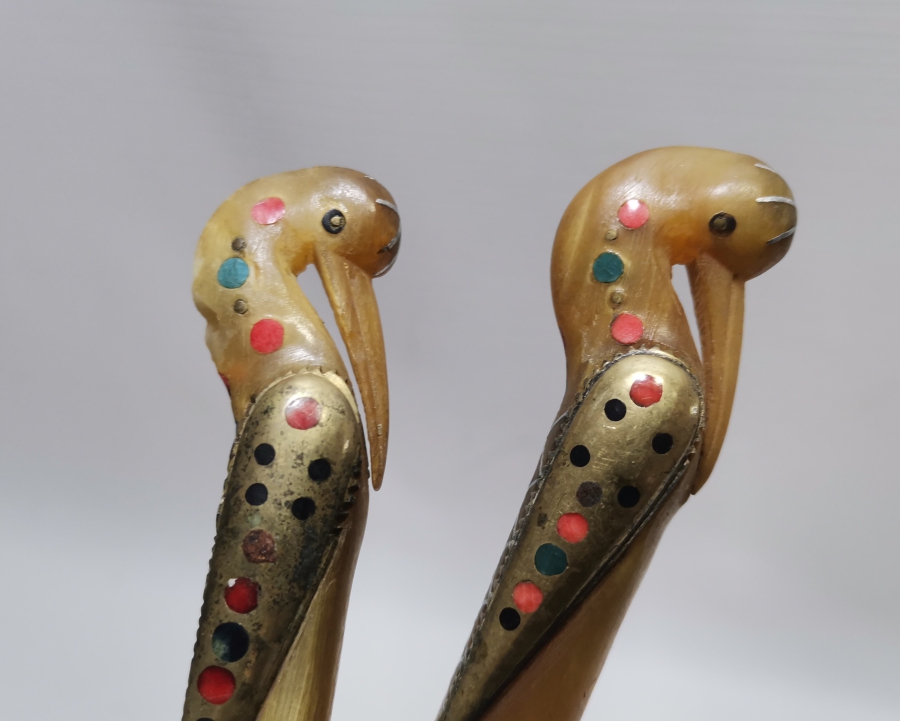 OSMANLI DÖNEMİ SAPLARI KUŞ FİGÜRLÜ NADİR GÜMÜŞ KAPLAMA SERVİS ÇATAL KAŞIĞI