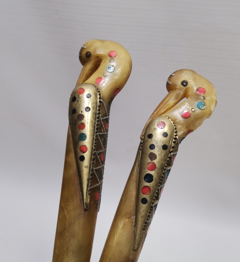 OSMANLI DÖNEMİ SAPLARI KUŞ FİGÜRLÜ NADİR GÜMÜŞ KAPLAMA SERVİS ÇATAL KAŞIĞI