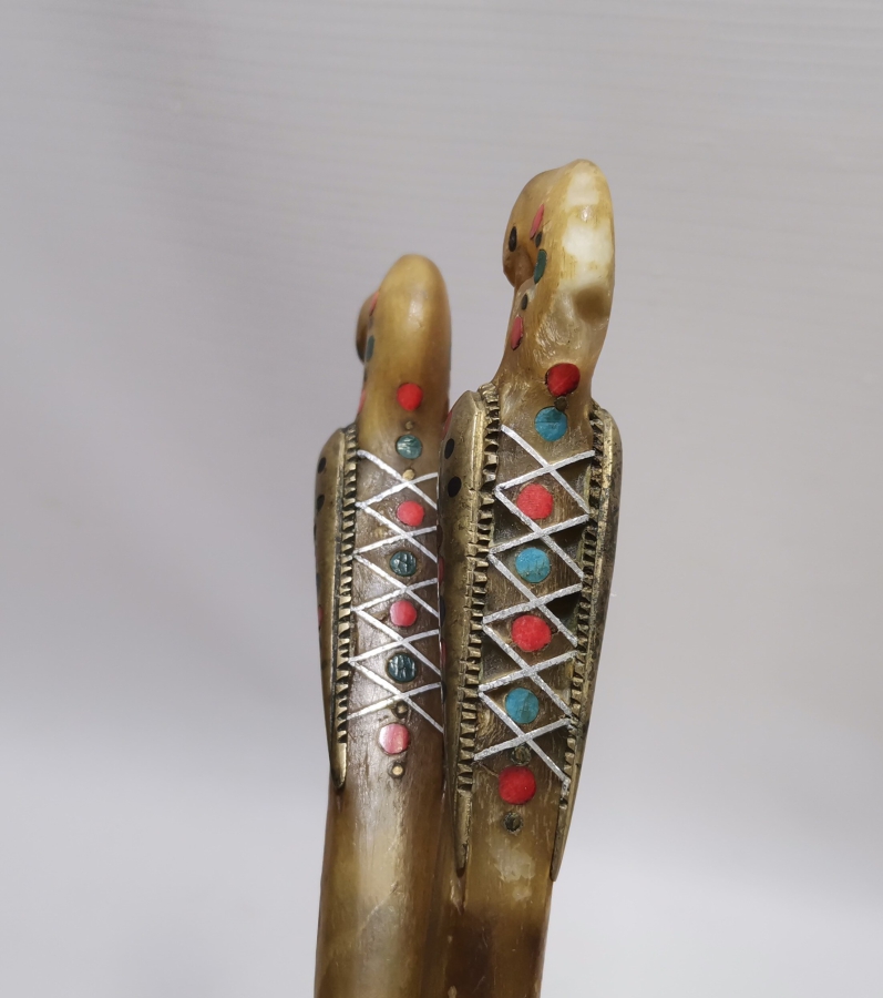 OSMANLI DÖNEMİ SAPLARI KUŞ FİGÜRLÜ NADİR GÜMÜŞ KAPLAMA SERVİS ÇATAL KAŞIĞI