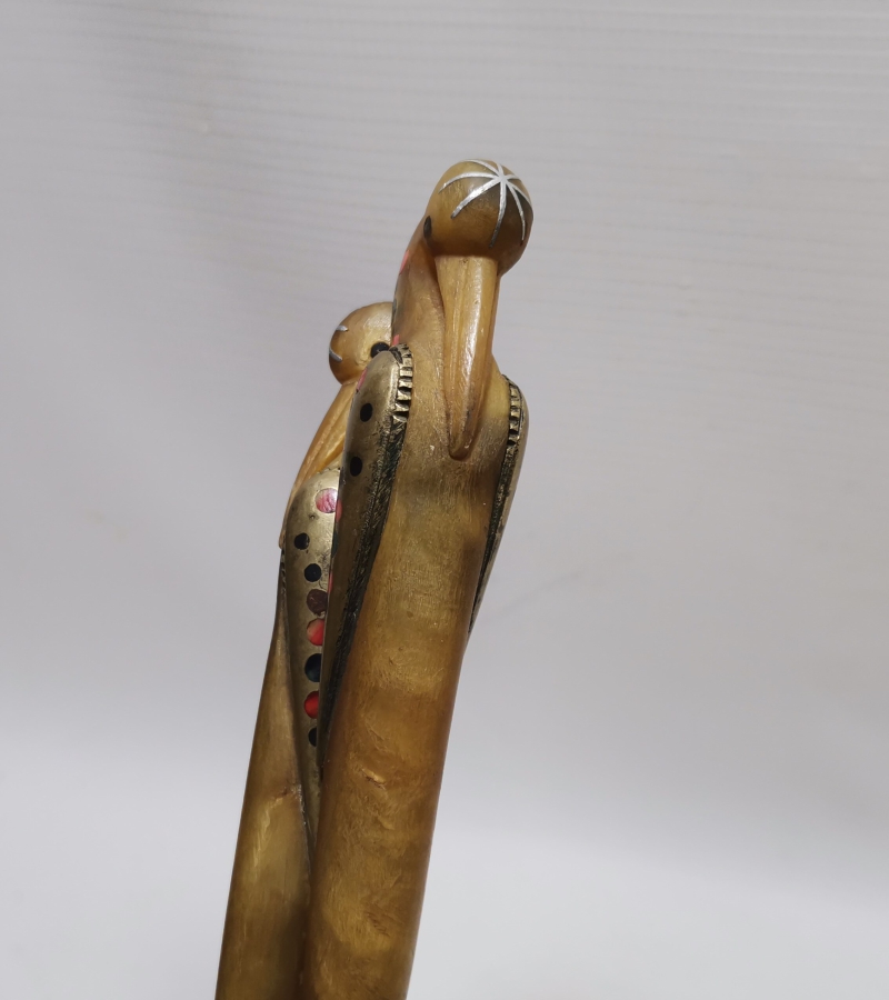 OSMANLI DÖNEMİ SAPLARI KUŞ FİGÜRLÜ NADİR GÜMÜŞ KAPLAMA SERVİS ÇATAL KAŞIĞI