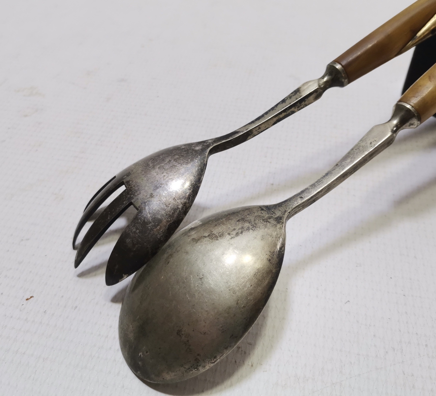 OSMANLI DÖNEMİ SAPLARI KUŞ FİGÜRLÜ NADİR GÜMÜŞ KAPLAMA SERVİS ÇATAL KAŞIĞI