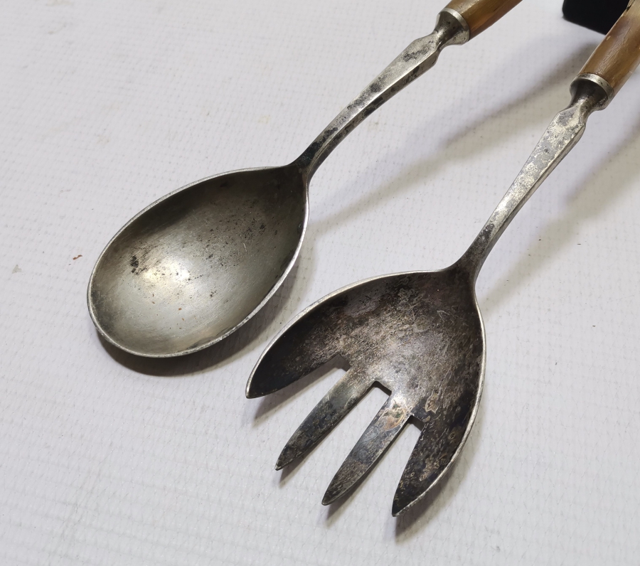 OSMANLI DÖNEMİ SAPLARI KUŞ FİGÜRLÜ NADİR GÜMÜŞ KAPLAMA SERVİS ÇATAL KAŞIĞI