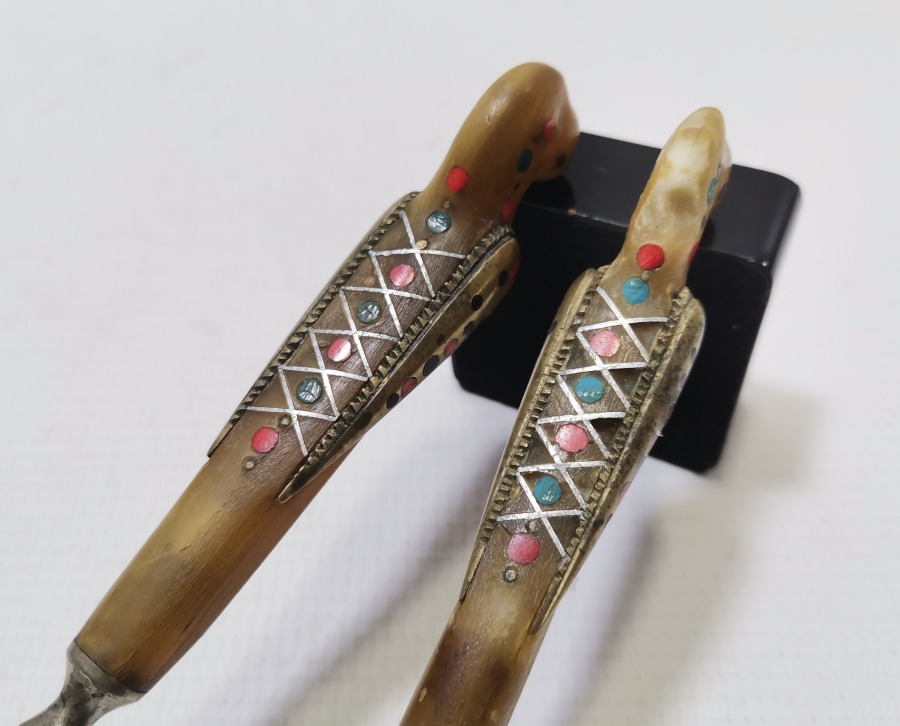 OSMANLI DÖNEMİ SAPLARI KUŞ FİGÜRLÜ NADİR GÜMÜŞ KAPLAMA SERVİS ÇATAL KAŞIĞI